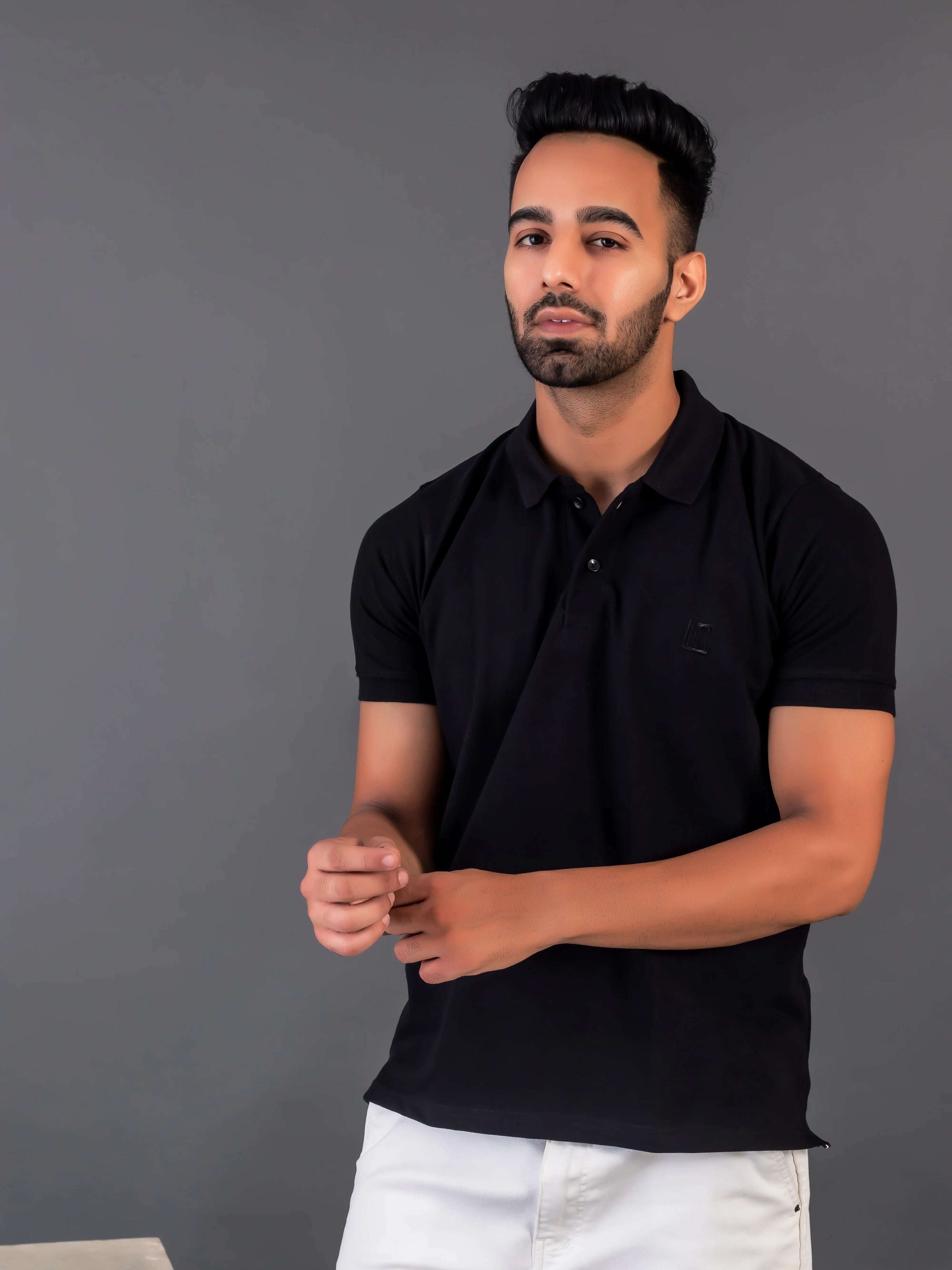 Men's Classic Solid Black Polo Neck T-shirt