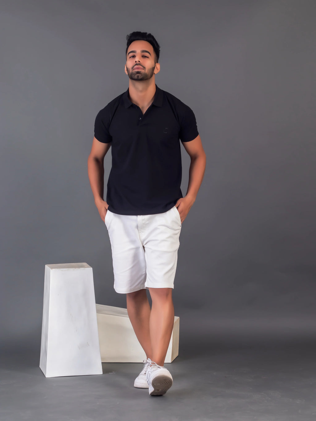 Men's Classic Solid Black Polo Neck T-shirt