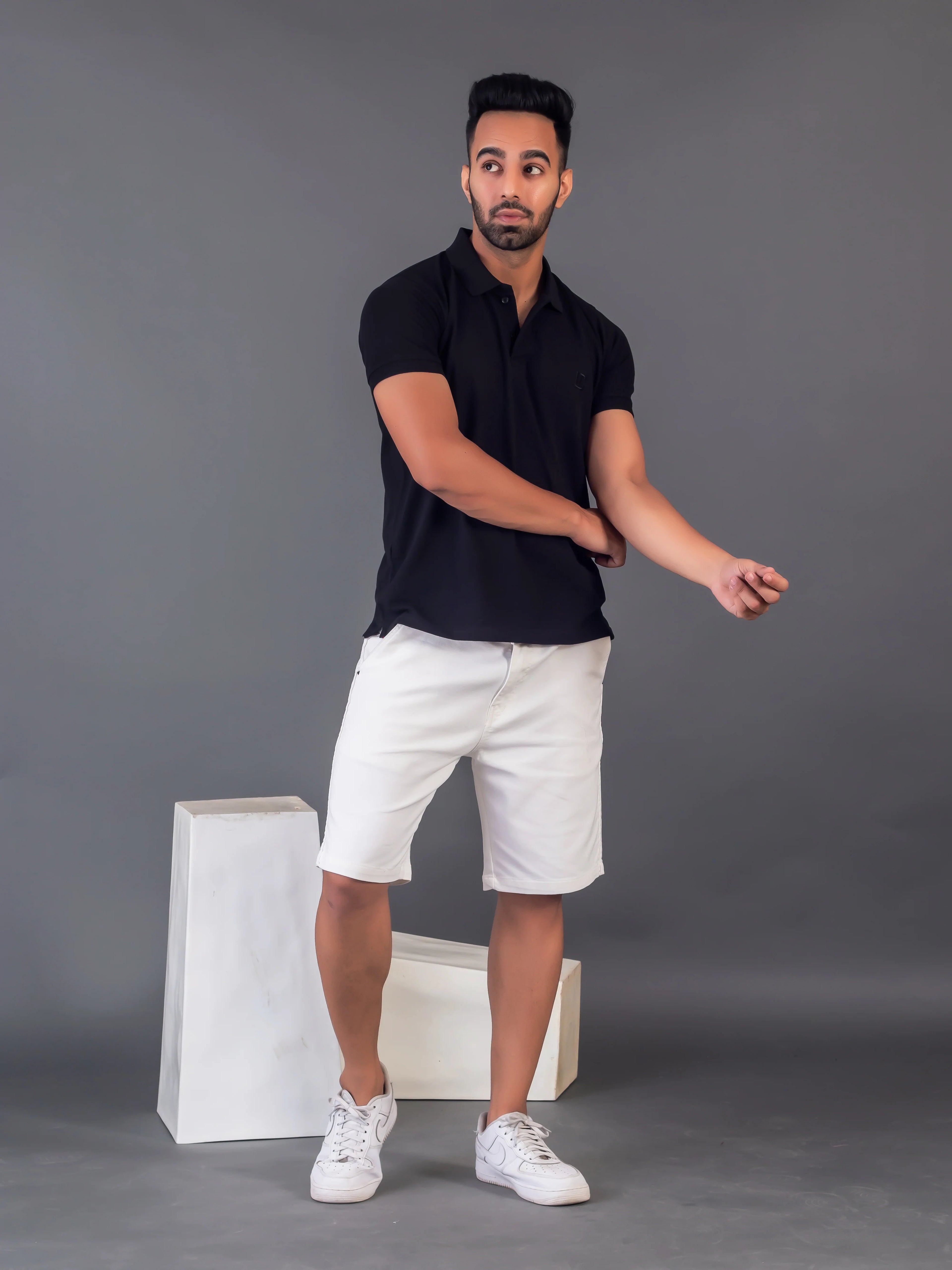 Men's Classic Solid Black Polo Neck T-shirt