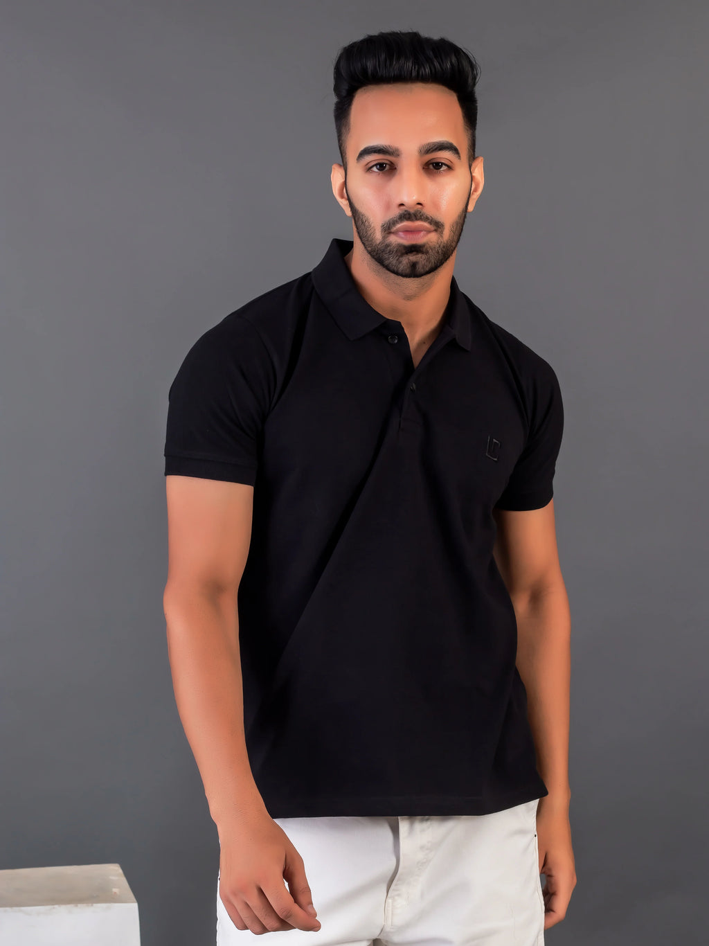 Men's Classic Solid Black Polo Neck T-shirt