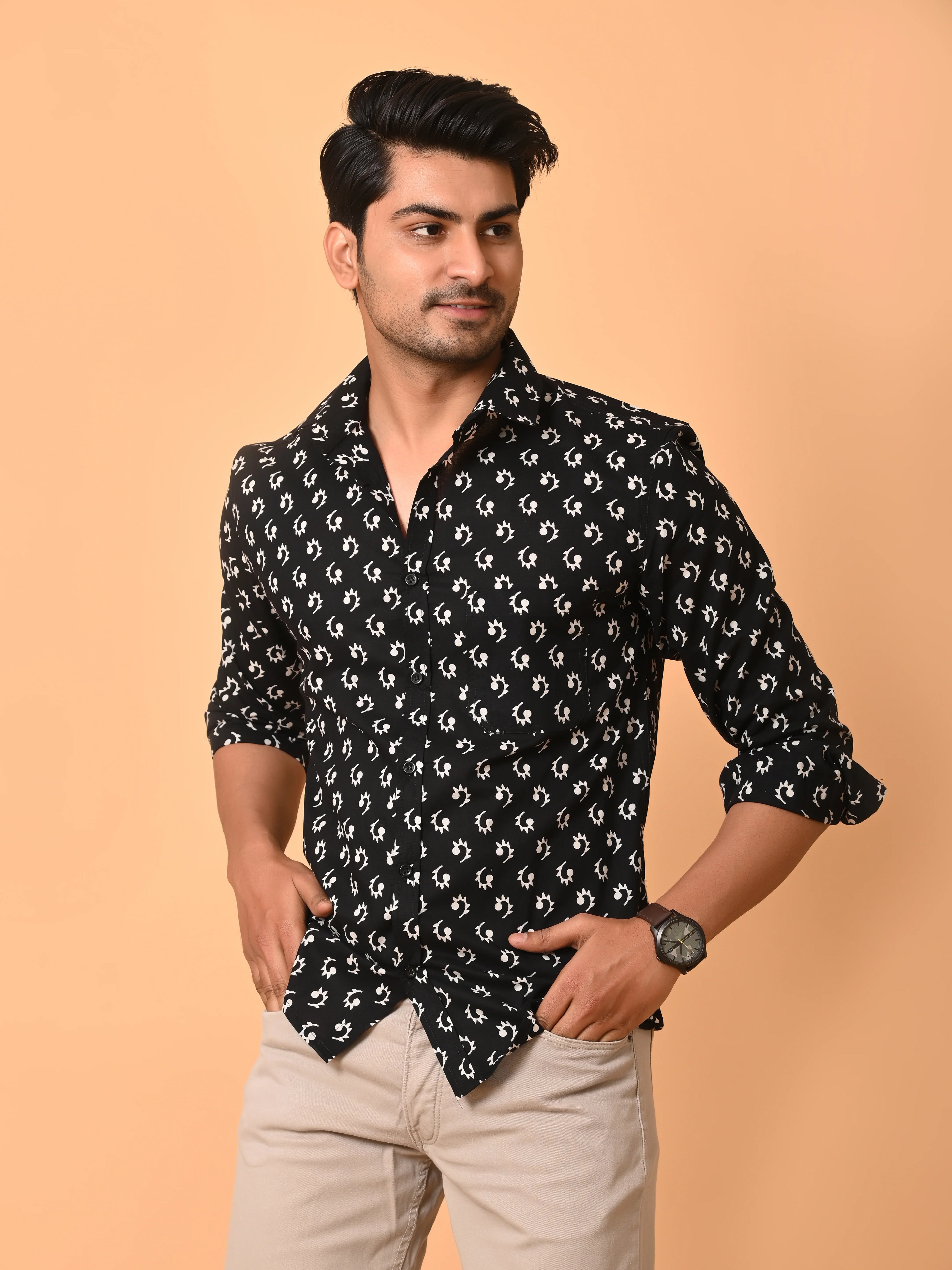 Men's Full Sleeves Classic Anchor Pattern Printed Cotton Shirt