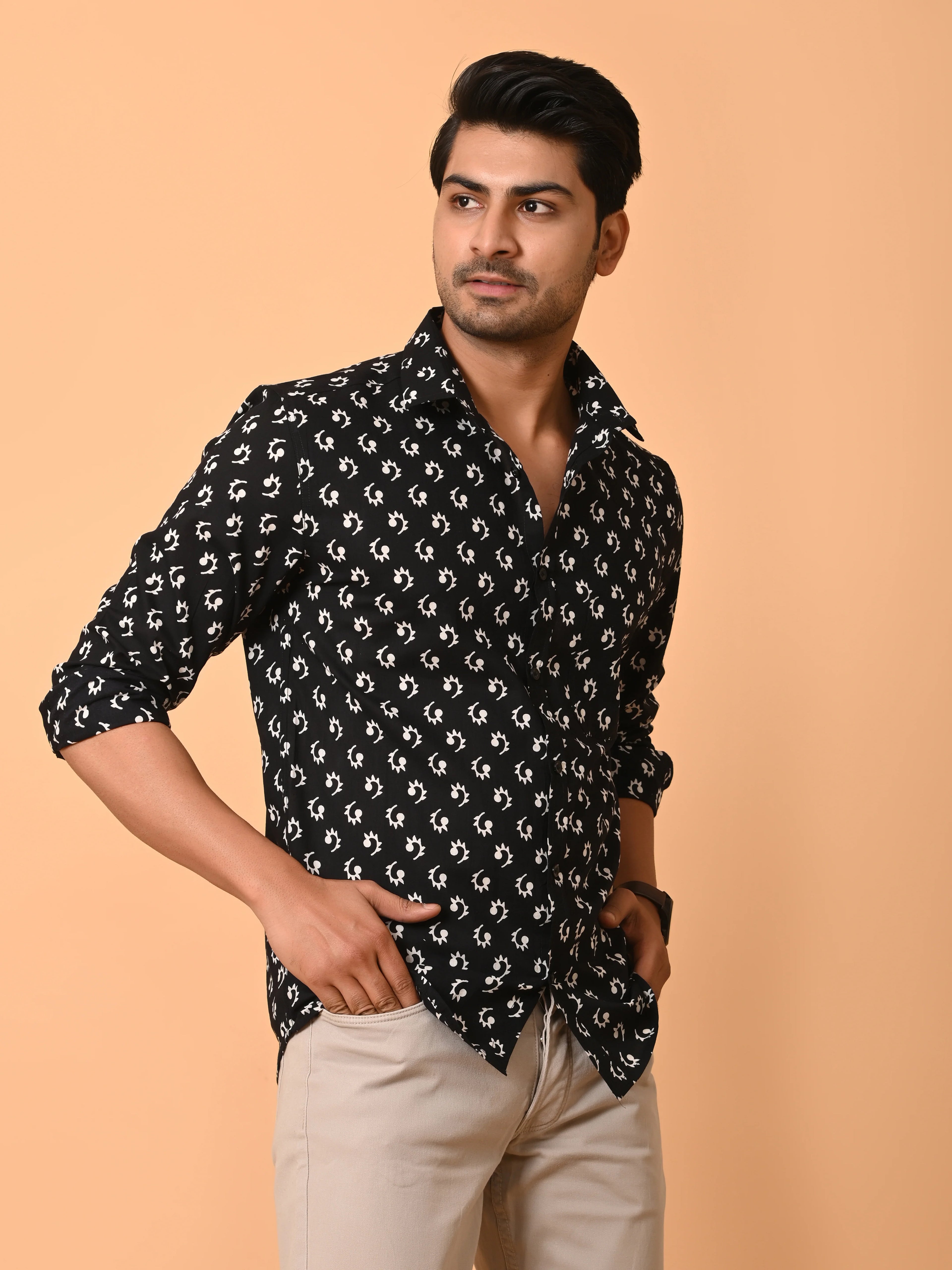 Men's Full Sleeves Classic Anchor Pattern Printed Cotton Shirt