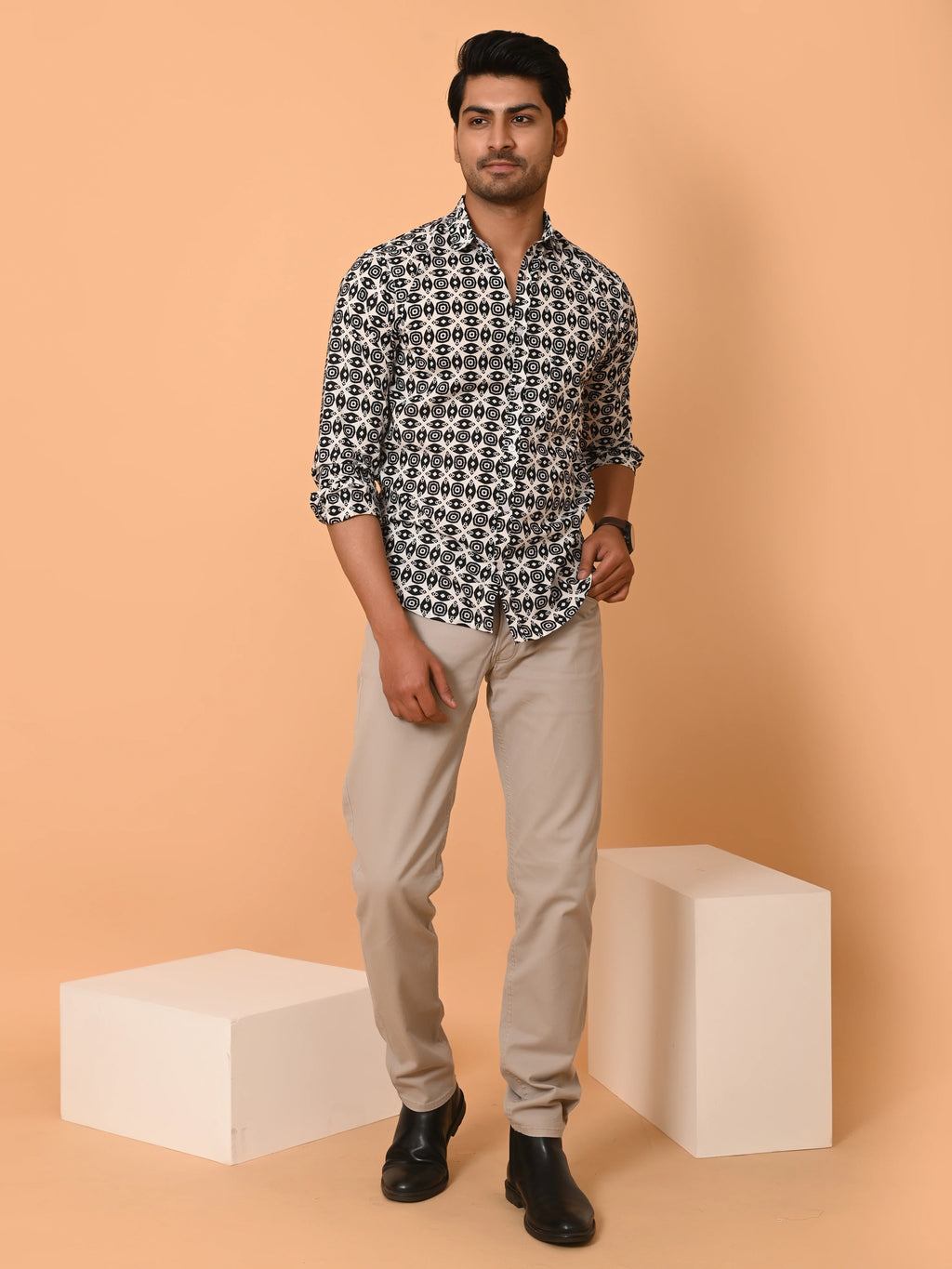 Men's Full Sleeves Geometric Pattern Printed Cotton Shirt