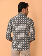 Men's Full Sleeves Geometric Pattern Printed Cotton Shirt