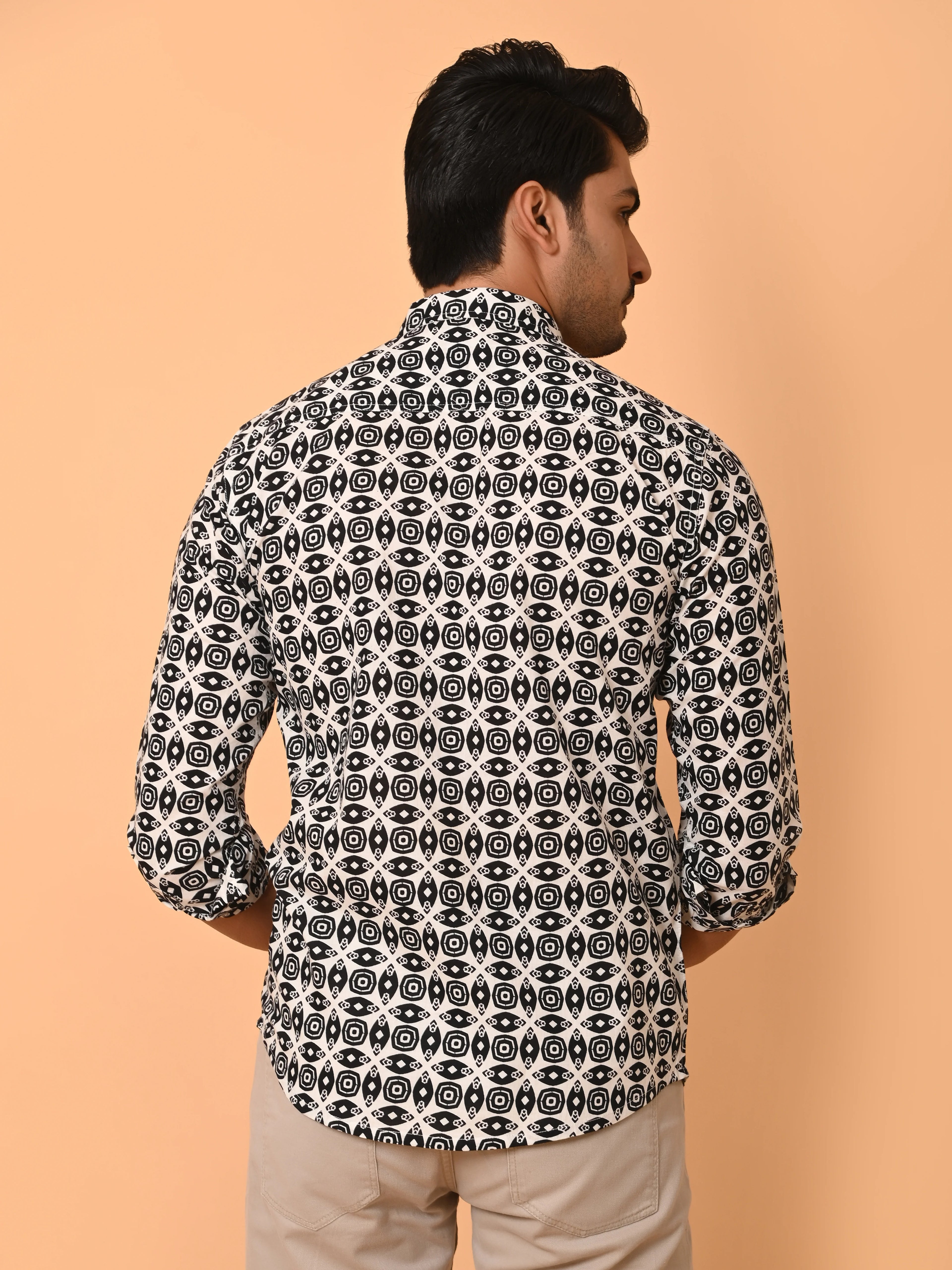 Men's Full Sleeves Geometric Pattern Printed Cotton Shirt