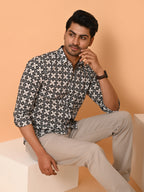 Men's Full Sleeves Geometric Pattern Printed Cotton Shirt