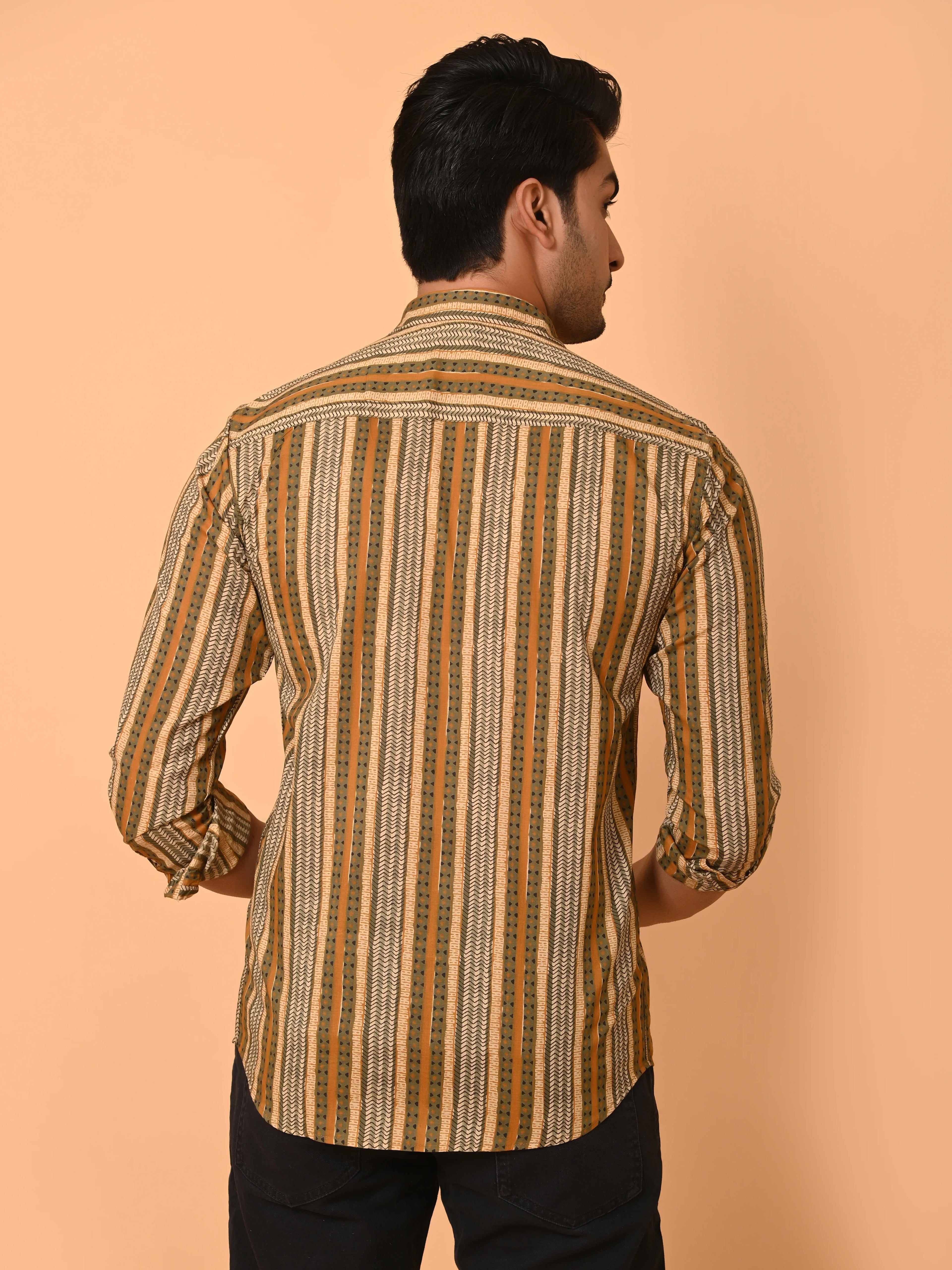 Men's Full Sleeves Ethno-Striped Pure Cotton Shirt