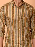 Men's Full Sleeves Ethno-Striped Pure Cotton Shirt