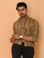 Men's Full Sleeves Ethno-Striped Pure Cotton Shirt