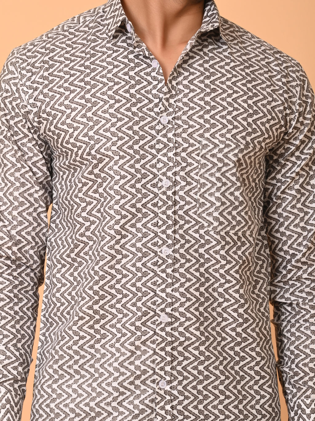 Men's Full Sleeves ZigZag Weave Printed Cotton Shirt