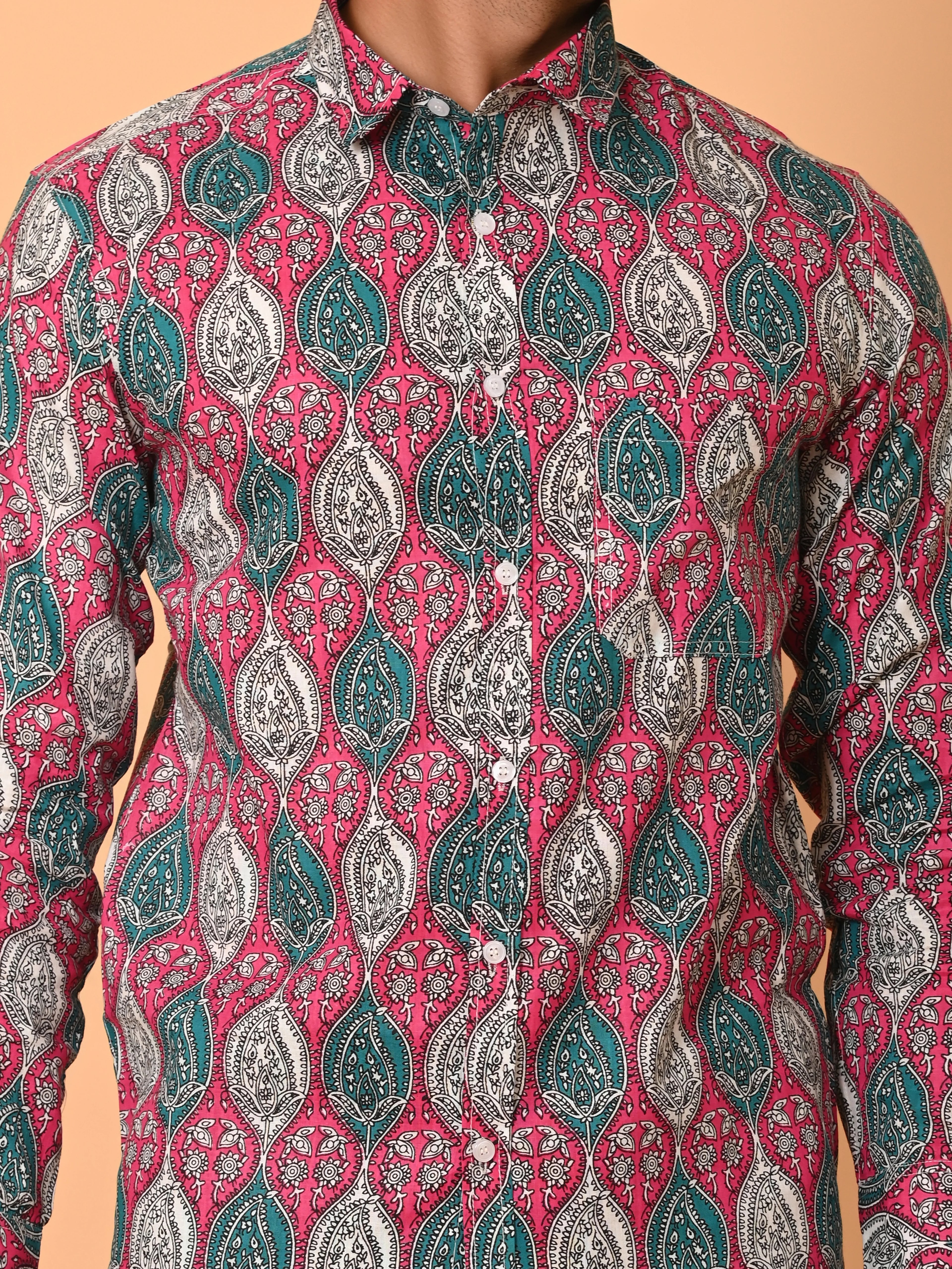 Men's Full Sleeves Vibrant Tapestry Paisley Printed Cotton Shirt