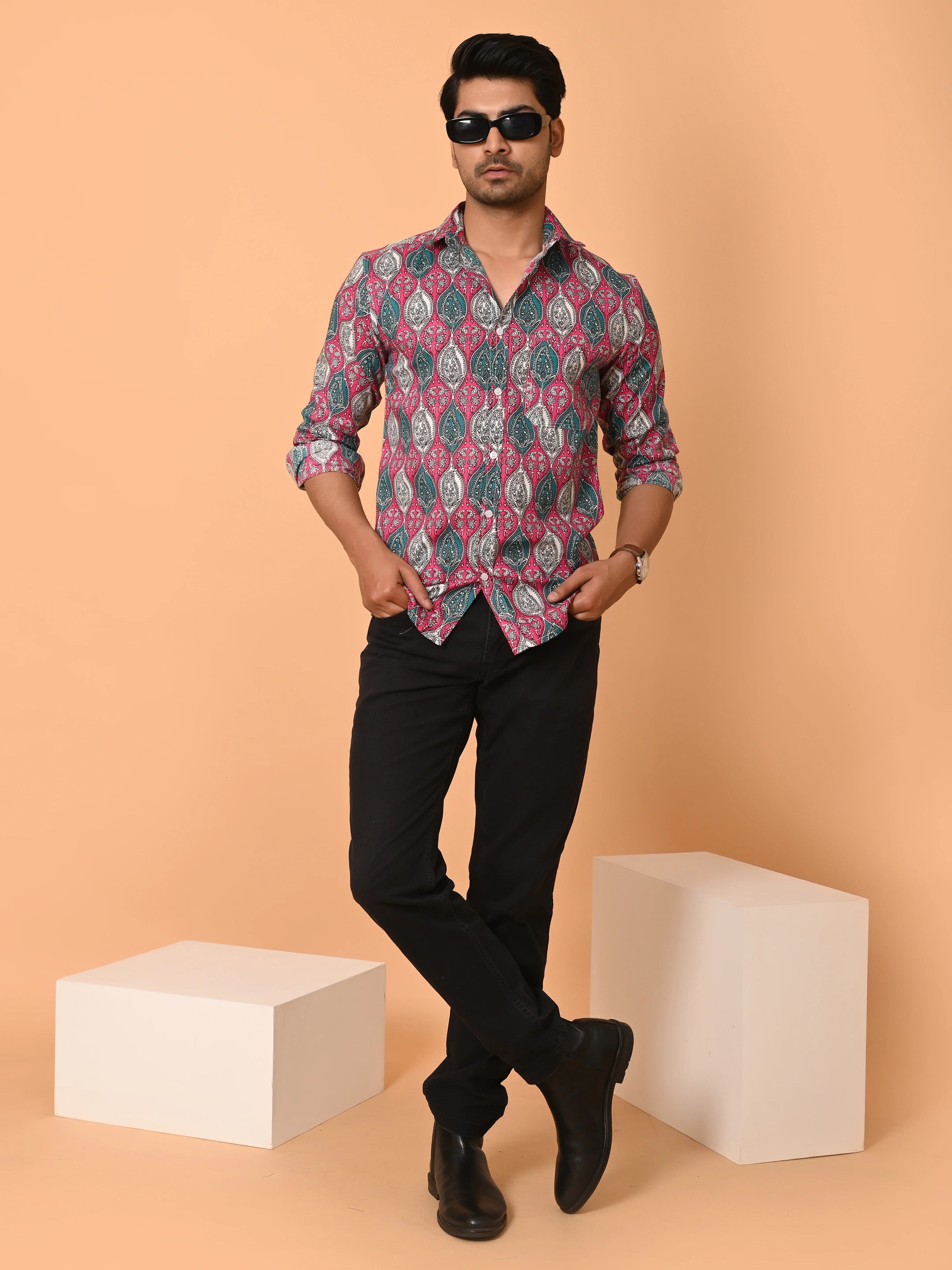 Men's Full Sleeves Vibrant Tapestry Paisley Printed Cotton Shirt