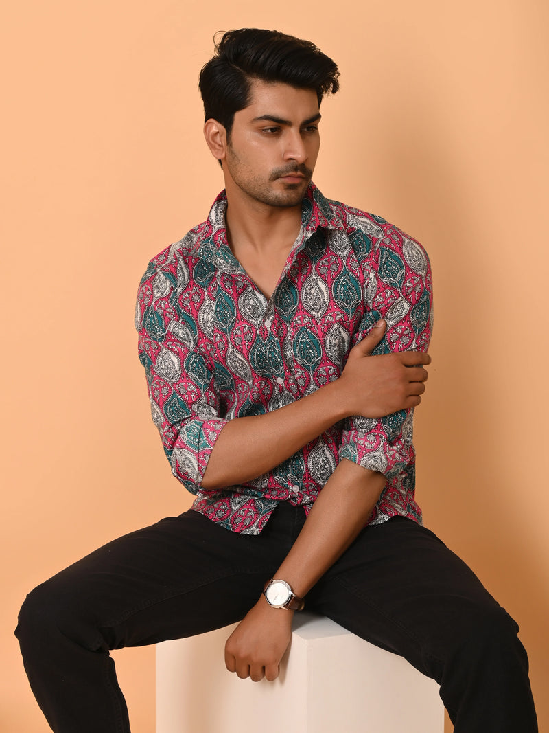 Men's Full Sleeves Vibrant Tapestry Paisley Printed Cotton Shirt