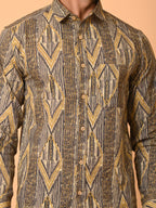 Men's Full Sleeves Ethnic Geometric Printed Cotton Shirt
