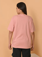 Women's Solid Onion Pink Oversized Round Neck Cotton Lycra T-shirt