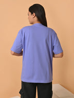 Women's Solid Lavender Oversized Round Neck Cotton Lycra T-shirt