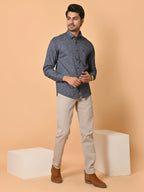 Men's Full Sleeves Abstract Checks Premium Satin Blue Shirt