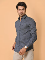 Men's Full Sleeves Abstract Checks Premium Satin Blue Shirt