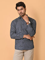 Men's Full Sleeves Abstract Checks Premium Satin Blue Shirt