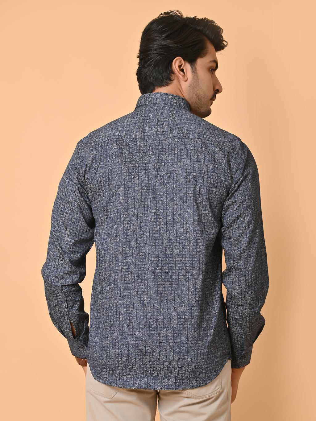 Men's Full Sleeves Abstract Checks Premium Satin Blue Shirt