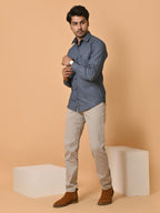 Men's Premium Satin Dark Blue Azure Knot Full Sleeves Printed Shirt