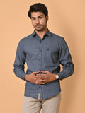 Men's Premium Satin Dark Blue Azure Knot Full Sleeves Printed Shirt