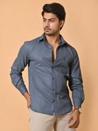 Men's Premium Satin Dark Blue Azure Knot Full Sleeves Printed Shirt