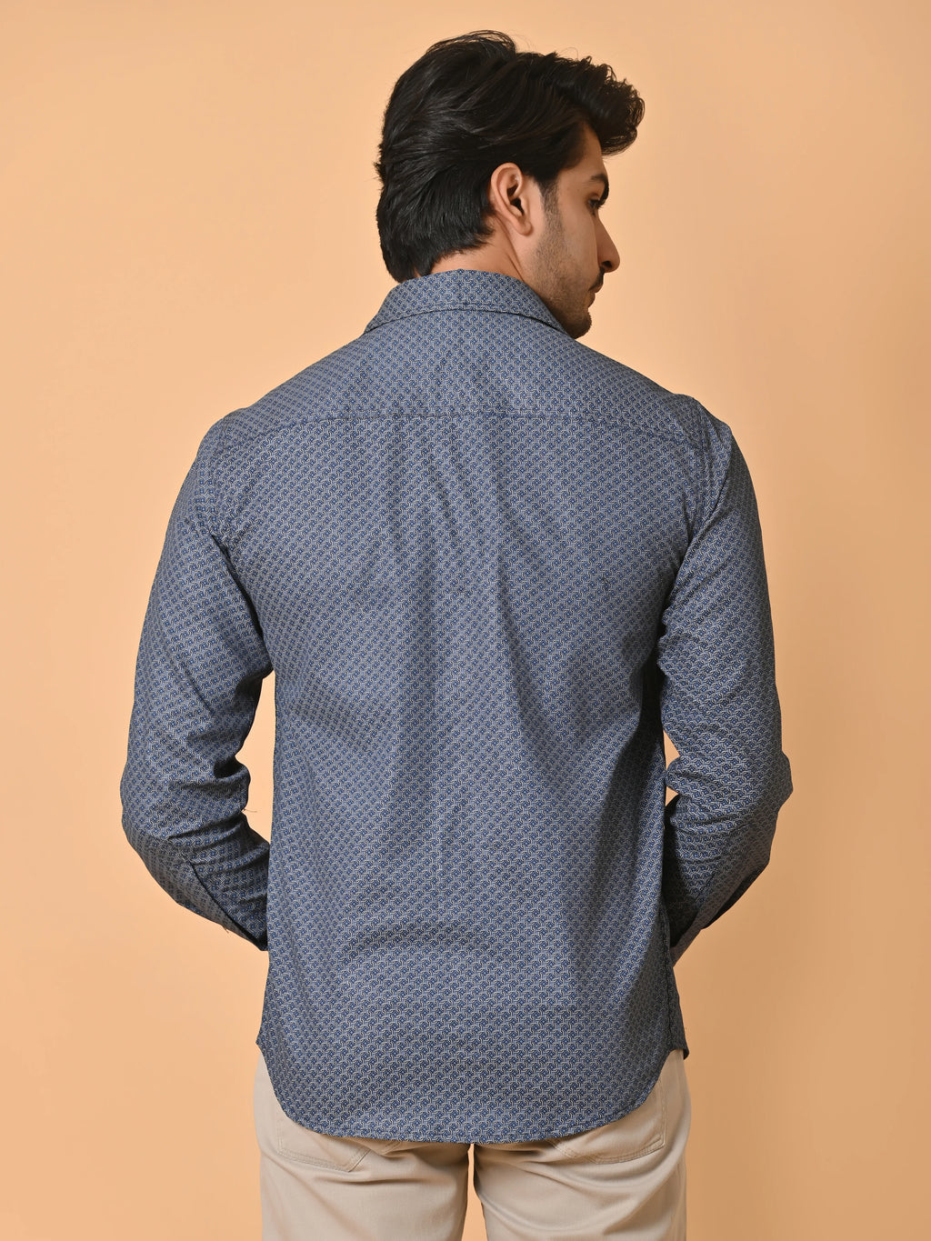 Men's Premium Satin Dark Blue Azure Knot Full Sleeves Printed Shirt