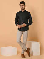 Men's Full Sleeves Plain Black Giza Cotton Shirt