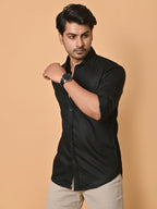 Men's Full Sleeves Plain Black Giza Cotton Shirt