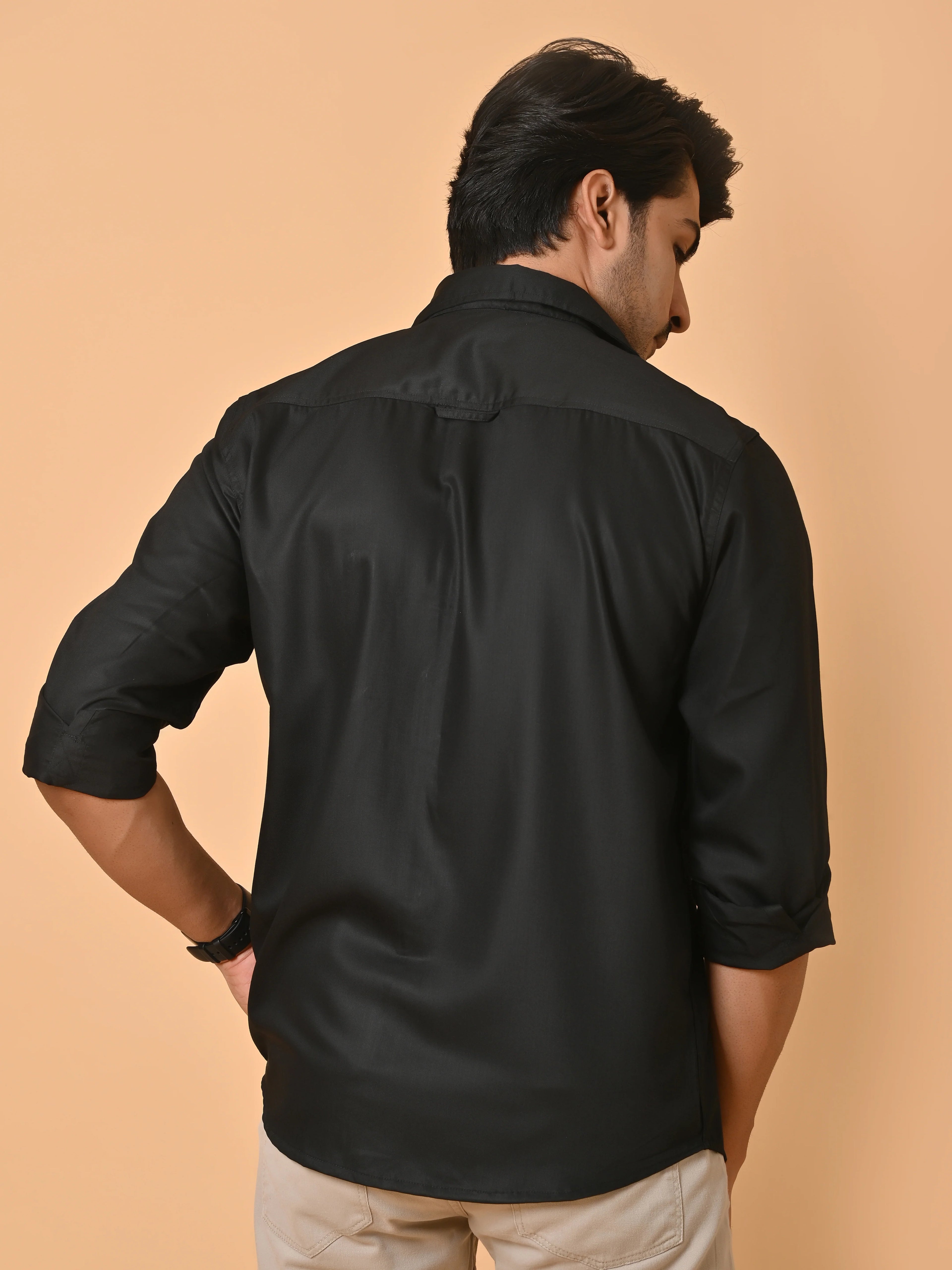 Men's Full Sleeves Plain Black Giza Cotton Shirt