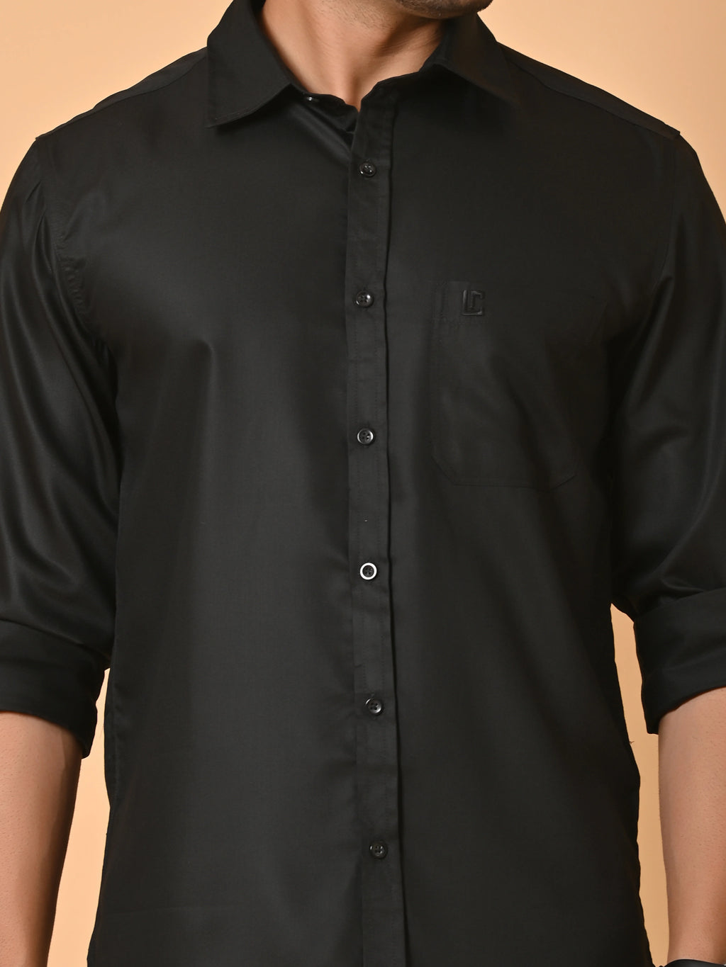 Men's Full Sleeves Plain Black Giza Cotton Shirt