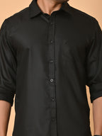 Men's Full Sleeves Plain Black Giza Cotton Shirt