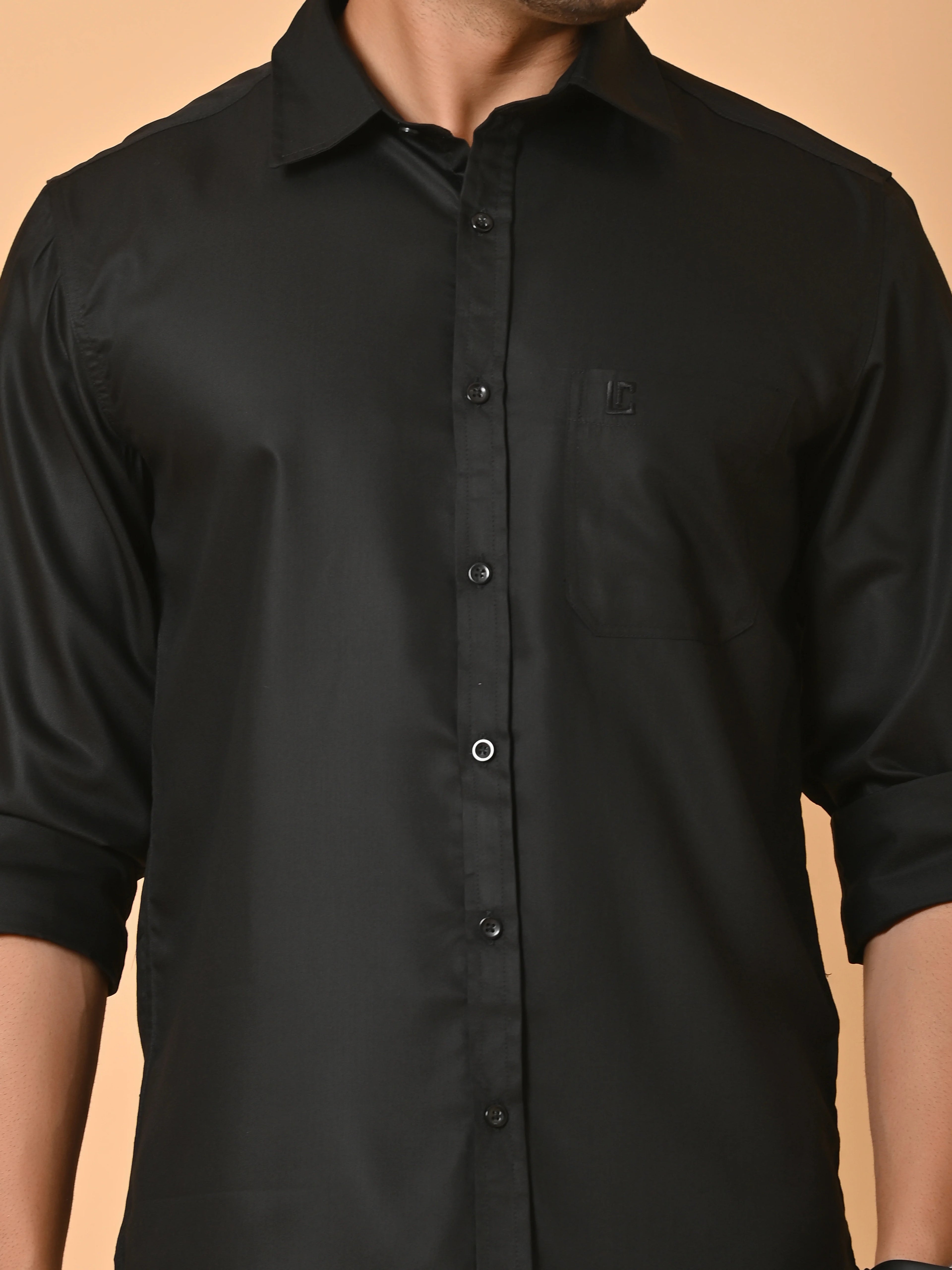 Men's Full Sleeves Plain Black Giza Cotton Shirt