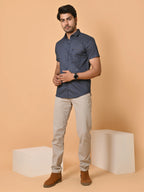 Men's Premium Satin Half Sleeves Floral Checks Pattern Printed Shirt