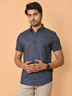 Men's Premium Satin Half Sleeves Floral Checks Pattern Printed Shirt