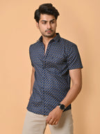 Men's Premium Satin Half Sleeves Floral Checks Pattern Printed Shirt