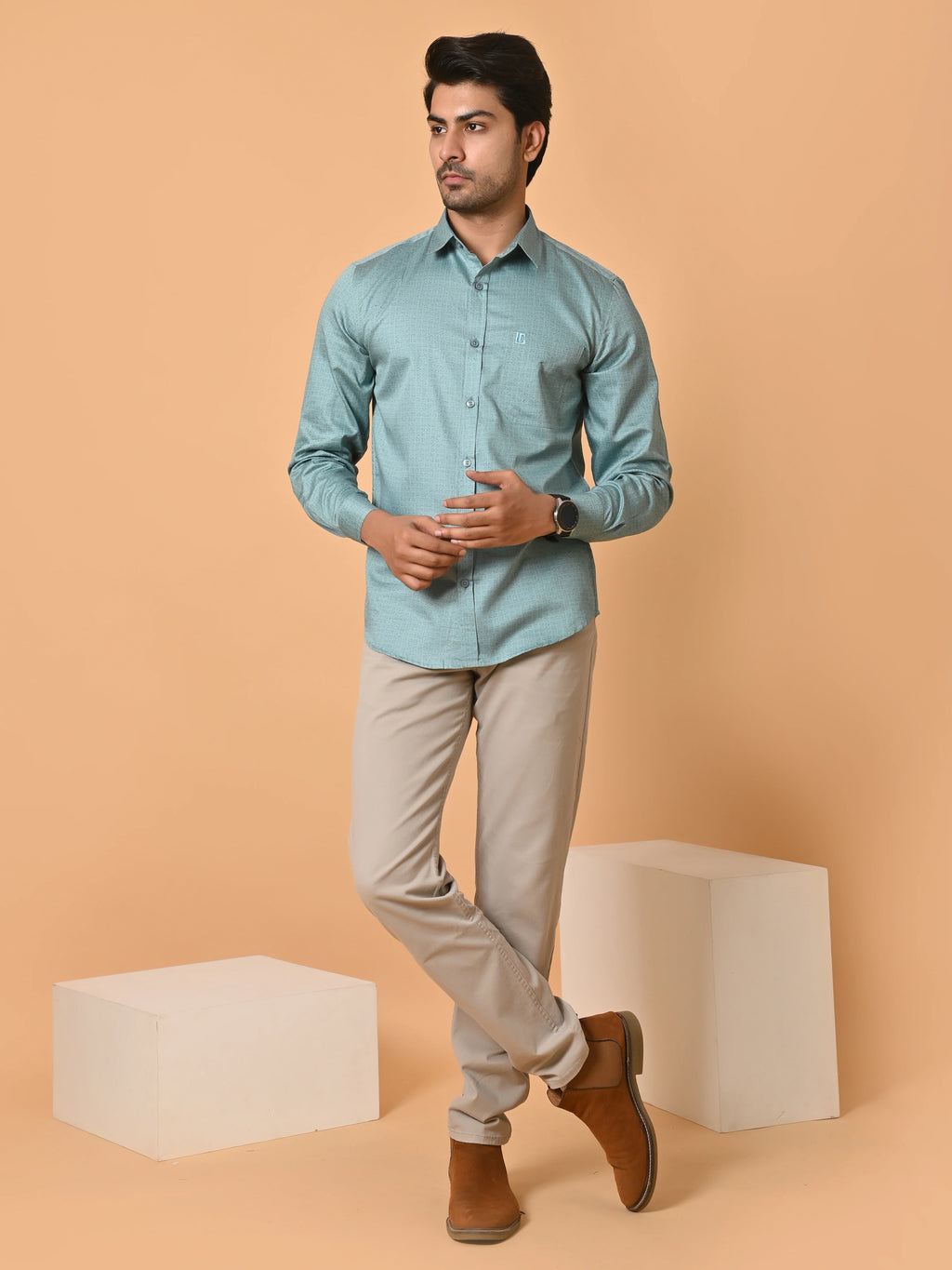 Men's Premium Satin Light Blue Abstract Checks Full Sleeves Printed Shirt