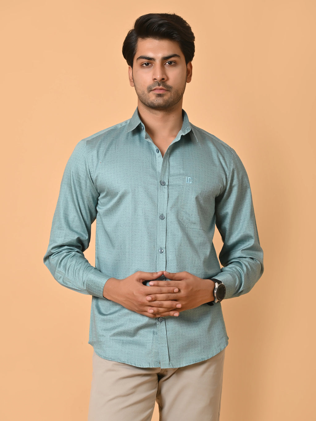 Men's Premium Satin Light Blue Abstract Checks Full Sleeves Printed Shirt