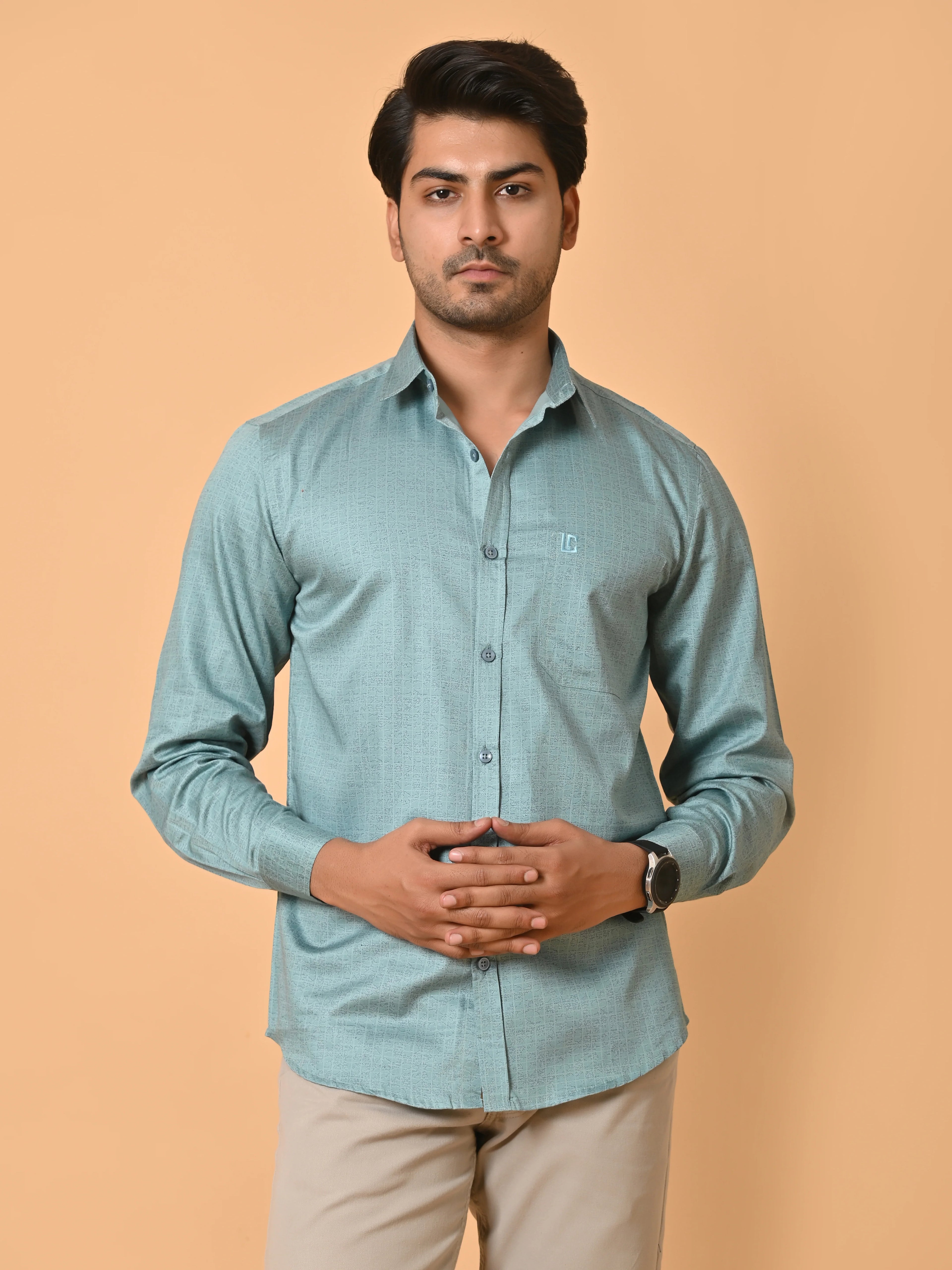 Men's Premium Satin Light Blue Abstract Checks Full Sleeves Printed Shirt