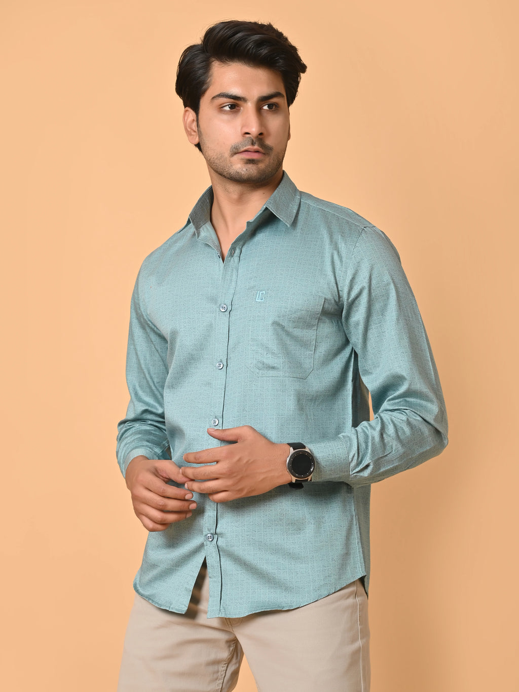 Men's Premium Satin Light Blue Abstract Checks Full Sleeves Printed Shirt