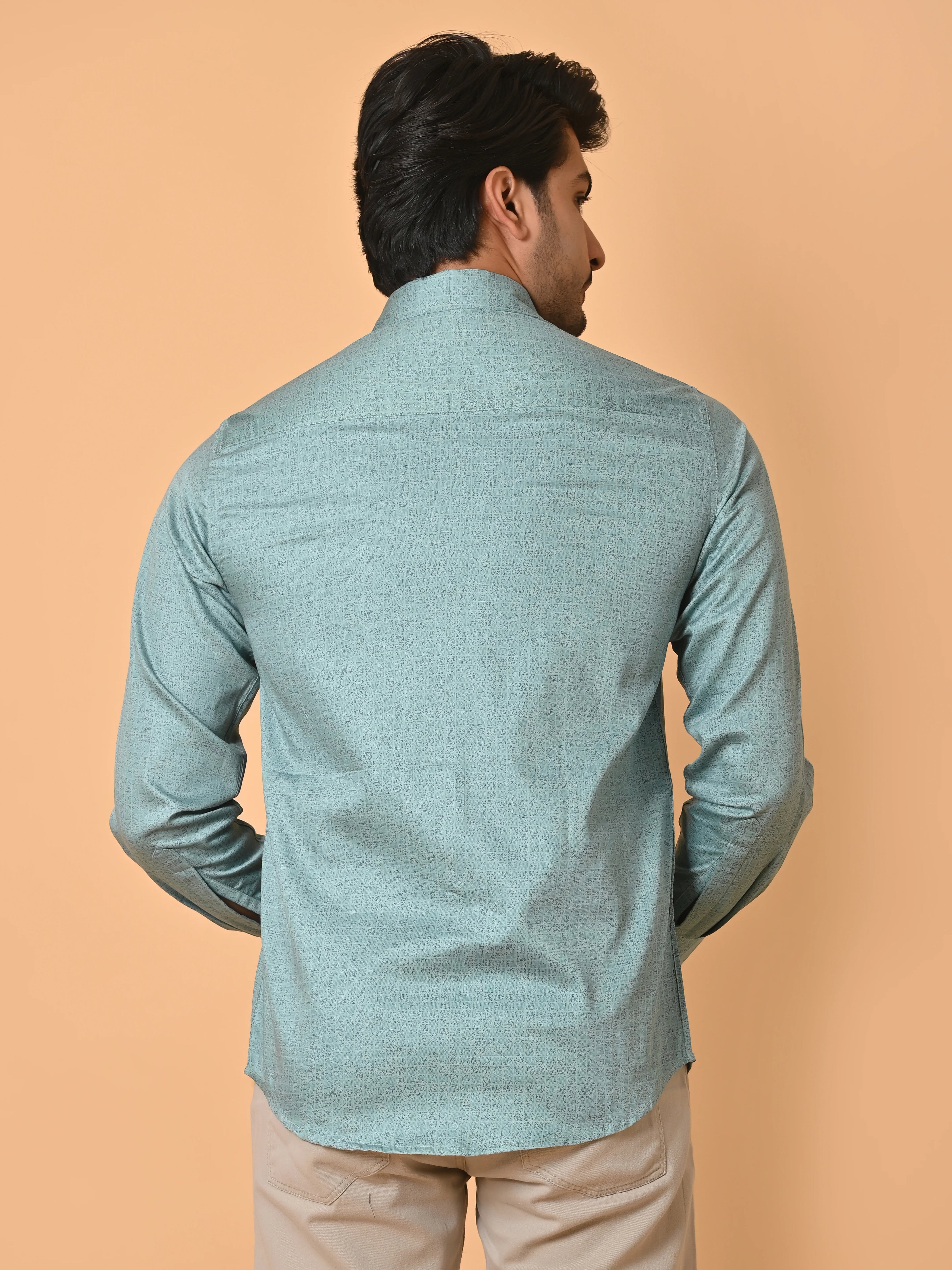 Men's Premium Satin Light Blue Abstract Checks Full Sleeves Printed Shirt