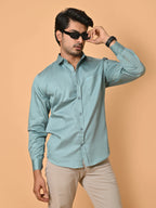 Men's Premium Satin Light Blue Abstract Checks Full Sleeves Printed Shirt