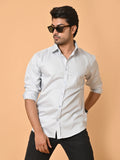 Men's Full Sleeves Plain Aqua Grey Giza Cotton Shirt