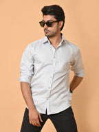 Men's Full Sleeves Plain Aqua Grey Giza Cotton Shirt