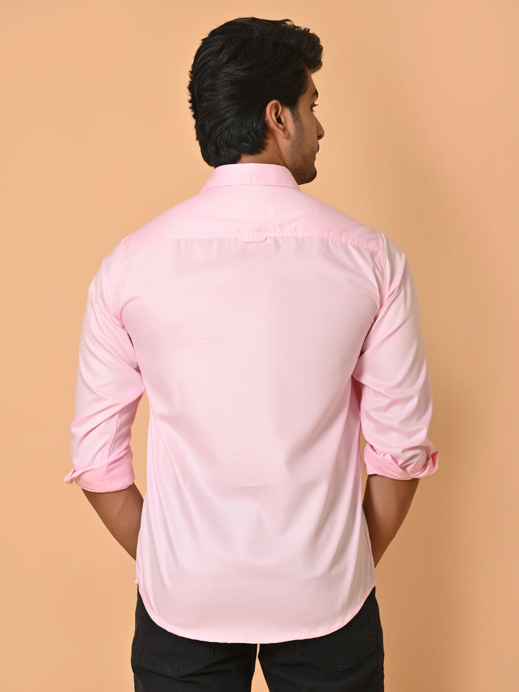 Men's Full Sleeves Plain Light Pink Giza Cotton Shirt