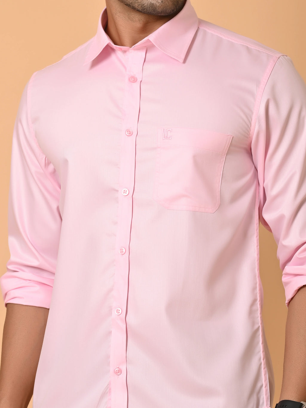 Men's Full Sleeves Plain Light Pink Giza Cotton Shirt