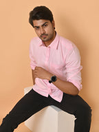 Men's Full Sleeves Plain Light Pink Giza Cotton Shirt