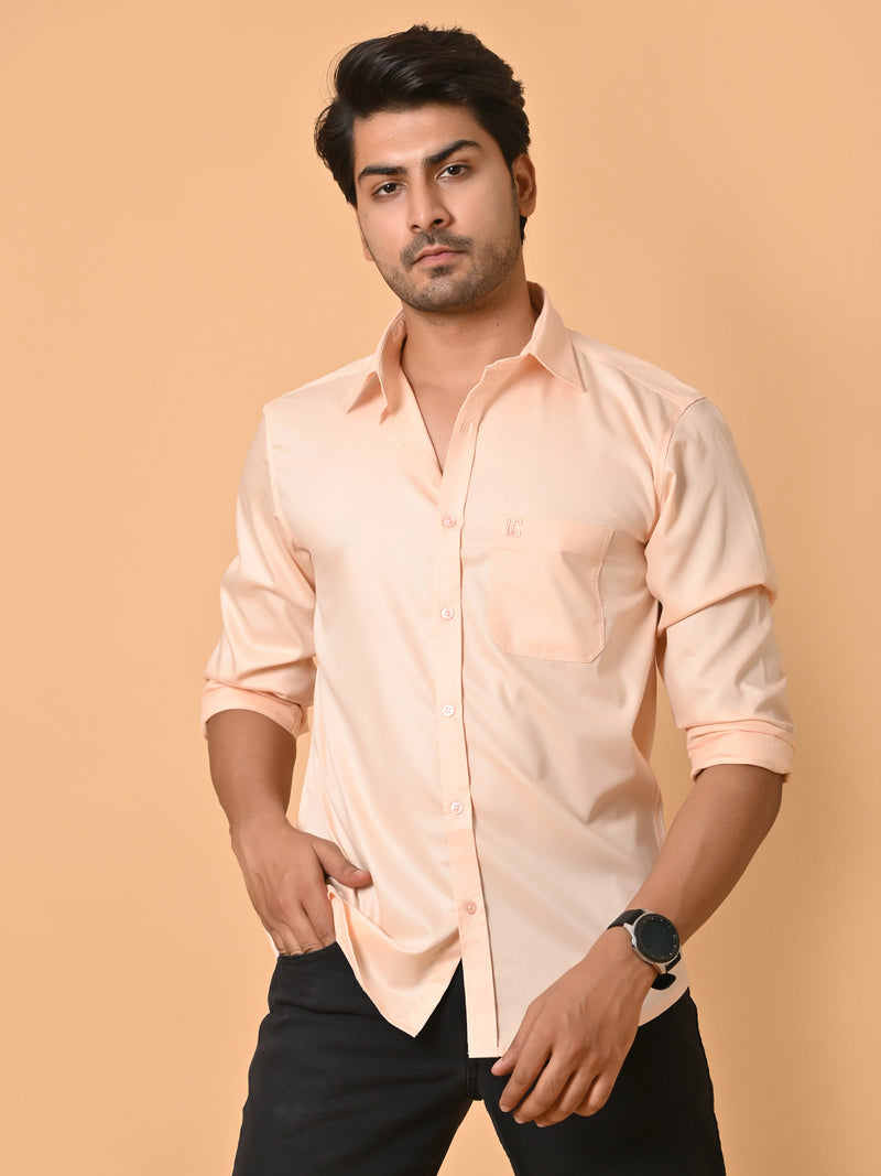 Men's Full Sleeves Plain Peach Giza Cotton Shirt