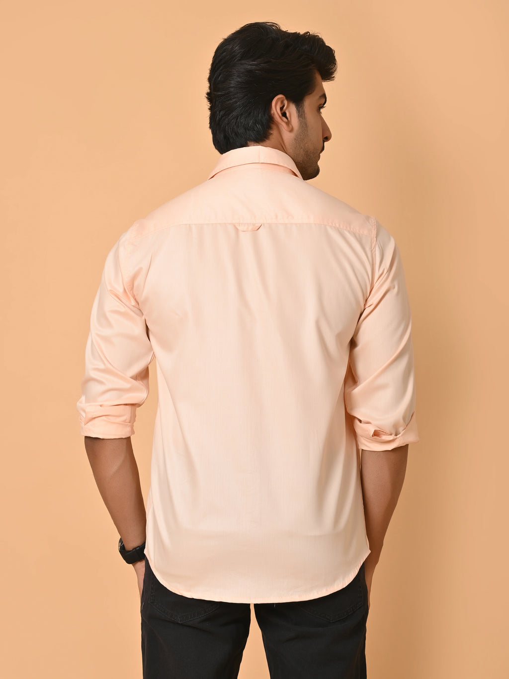 Men's Full Sleeves Plain Peach Giza Cotton Shirt